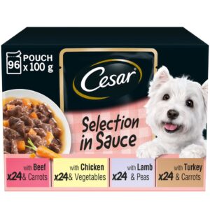 96 x 100g Cesar Luxury Adult Wet Dog Food Pouches Mixed Selection in Sauce